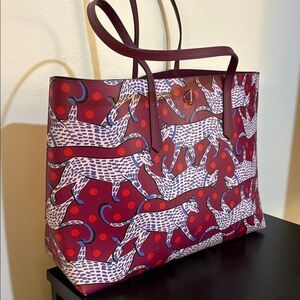 NWOT Kate  Spade burgundy and Red Leopard Print Shoulder Bag 18"x11"